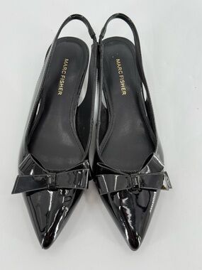 Marc Fisher Patent Leather Slingback Pointy Toe Kitten Heels Flats Bows 8.5